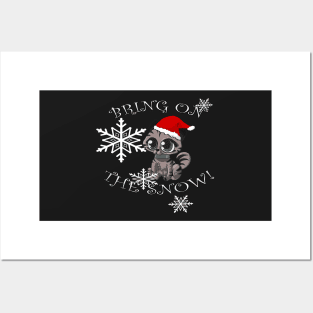 CAT LOVER CHRISTMAS Graphic Design GIFTS, Kitty with Santa Hat & Lettering: BRING ON THE SNOW Posters and Art